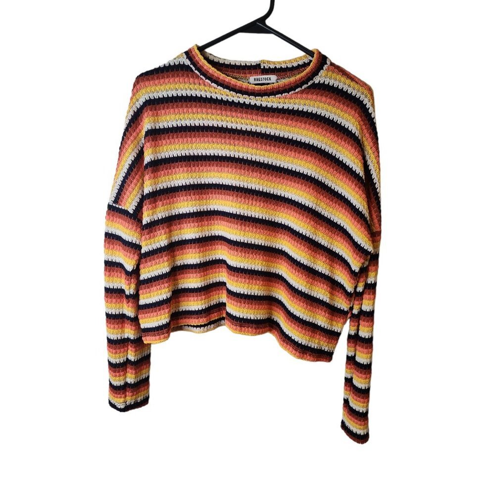 RagStock Large Womens Top Striped Crop Top Dolman Long Sleeve Shirt
